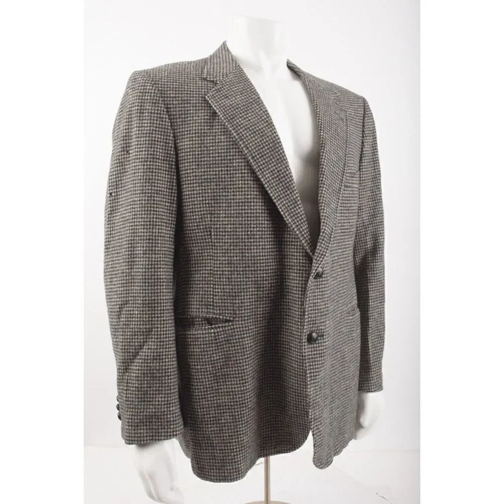 Woolrich Mens Wool Houndstooth Blazer Suit Jacket Large Black White Sport Coat